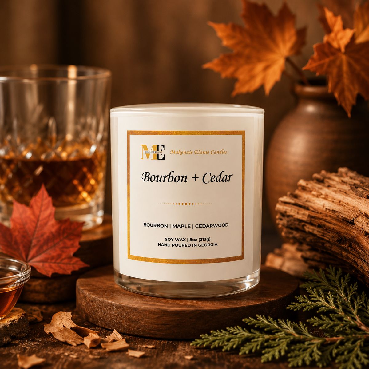 Bourbon + Cedar Hand Poured Soy Candle