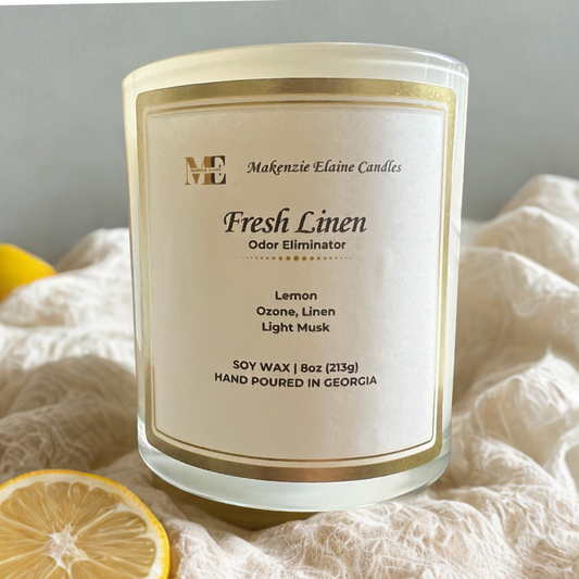 Fresh Linen Odor Eliminator  Hand Poured Soy Candle