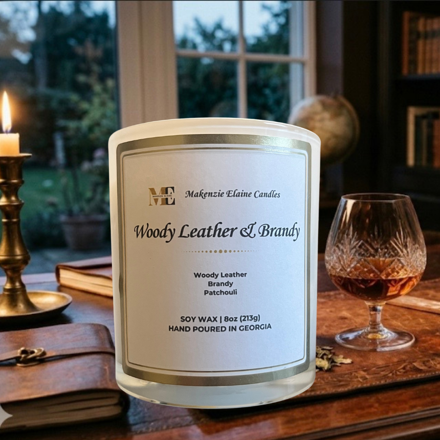 Woody Leather & Brandy Hand Poured Soy Candle