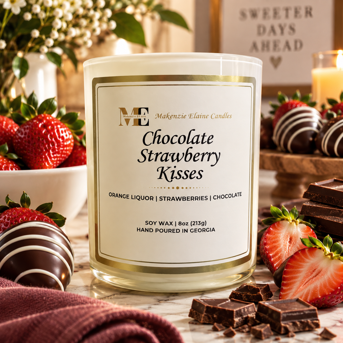 Chocolate Strawberry Kisses Hand Poured Soy Candle