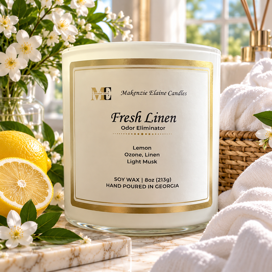 Fresh Linen Odor Eliminator  Hand Poured Soy Candle