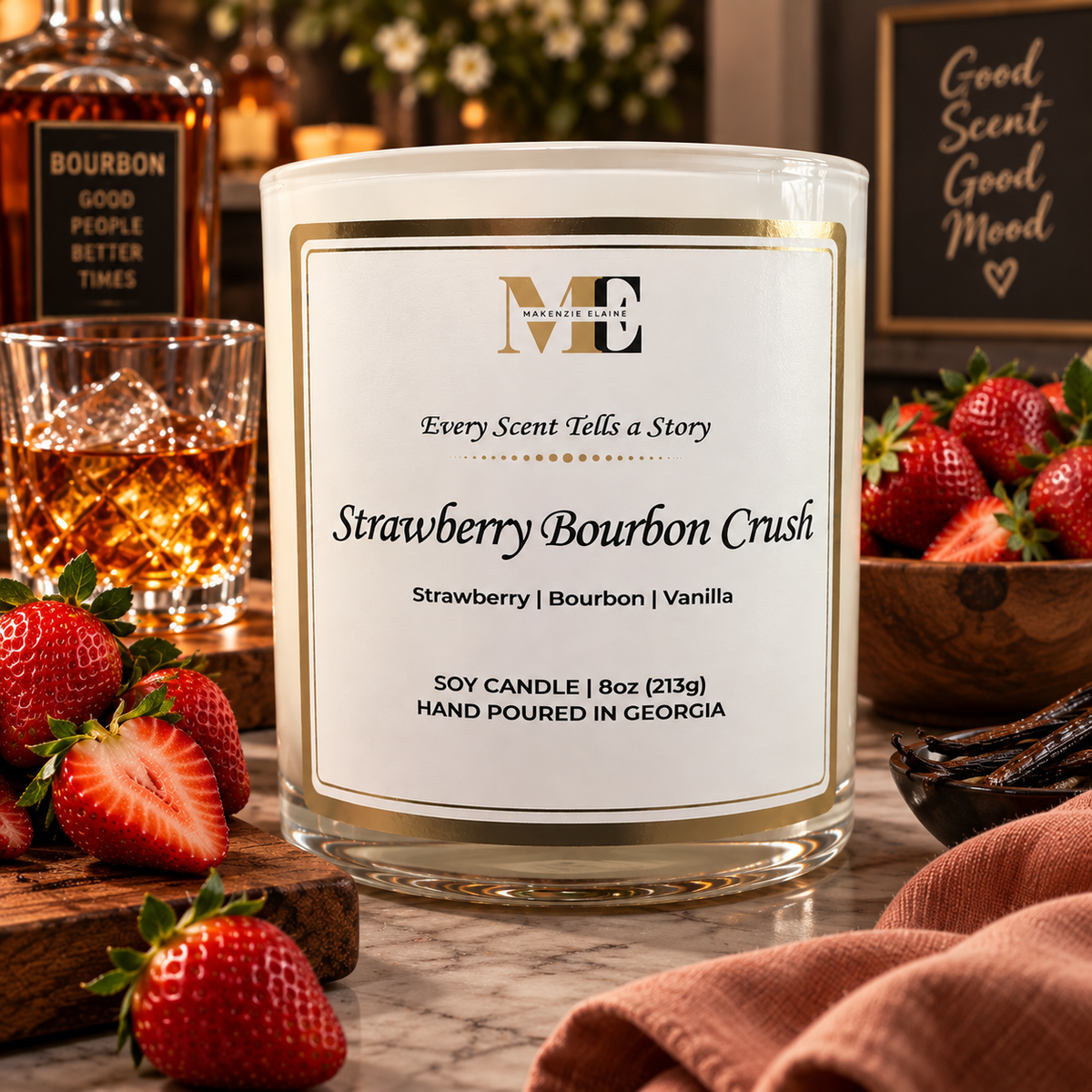 Strawberry Bourbon Crush Hand Poured Soy Candle