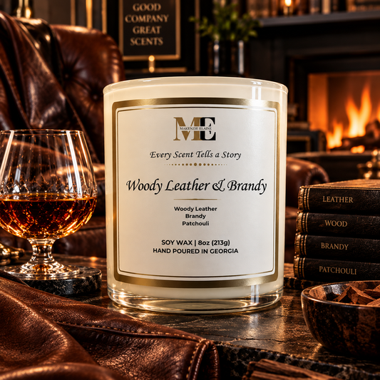 Woody Leather & Brandy Hand Poured Soy Candle